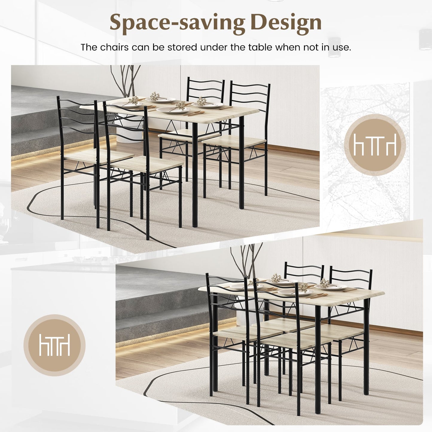 Counter Height Table with Spacious Rectangular Tabletop for Home Restaurant-Natural