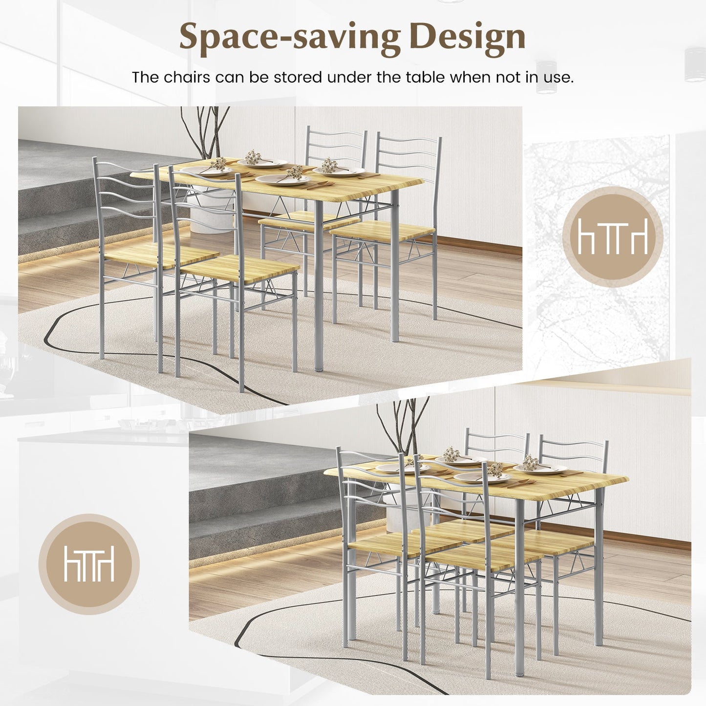 Counter Height Table with Spacious Rectangular Tabletop for Home Restaurant-Wood