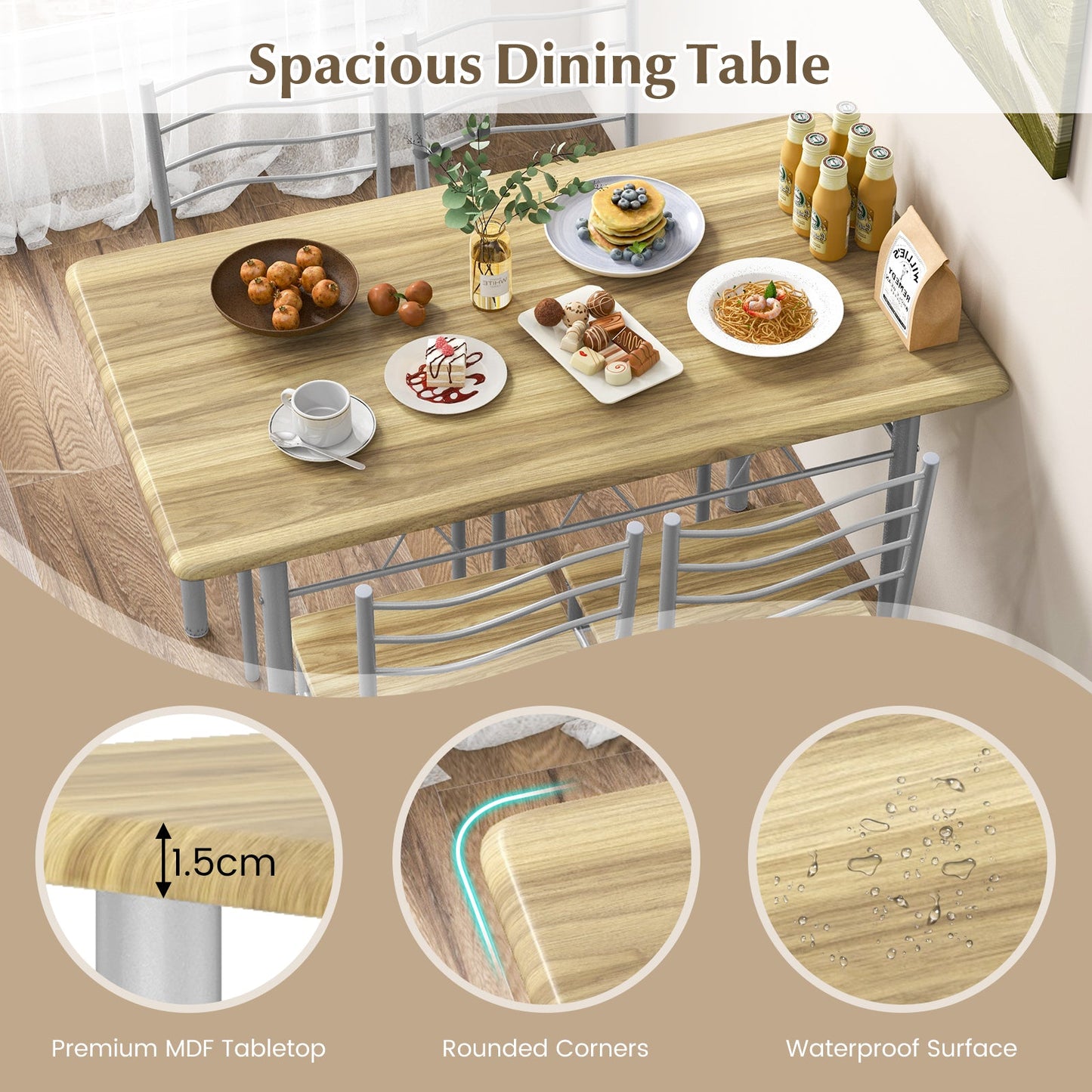 Counter Height Table with Spacious Rectangular Tabletop for Home Restaurant-Wood