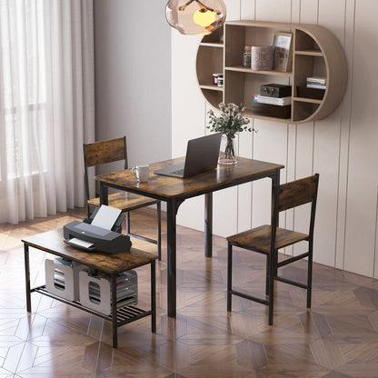 4-Piece Dining Table Set with Storage Shelf and Metal Frame-Coffee