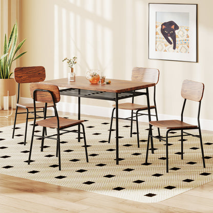 Dining Table Set for 2/4 with Metal Frame and Storage Rack-Coffee-Size 2