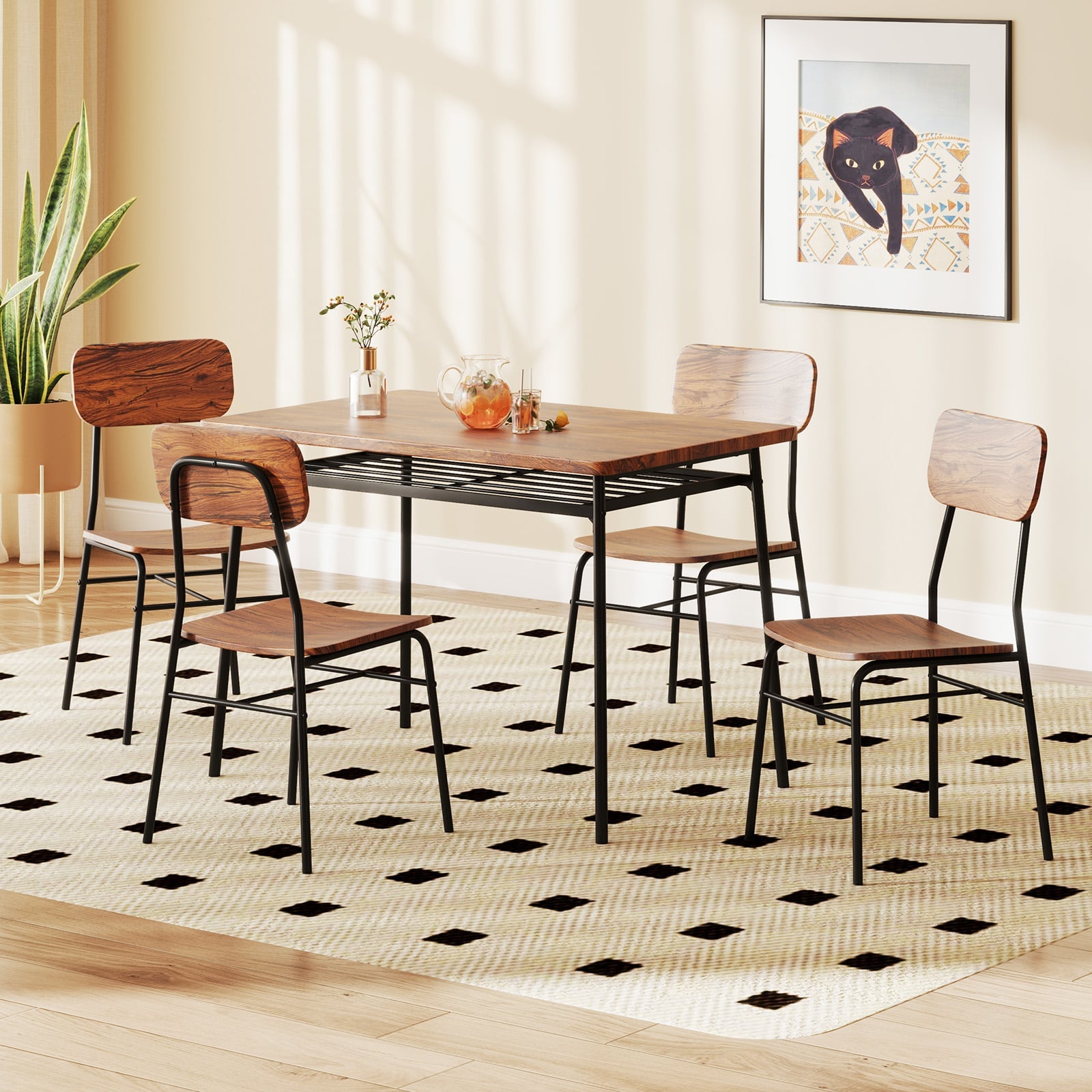 Dining Table Set for 2/4 with Metal Frame and Storage Rack-Coffee-Size 2