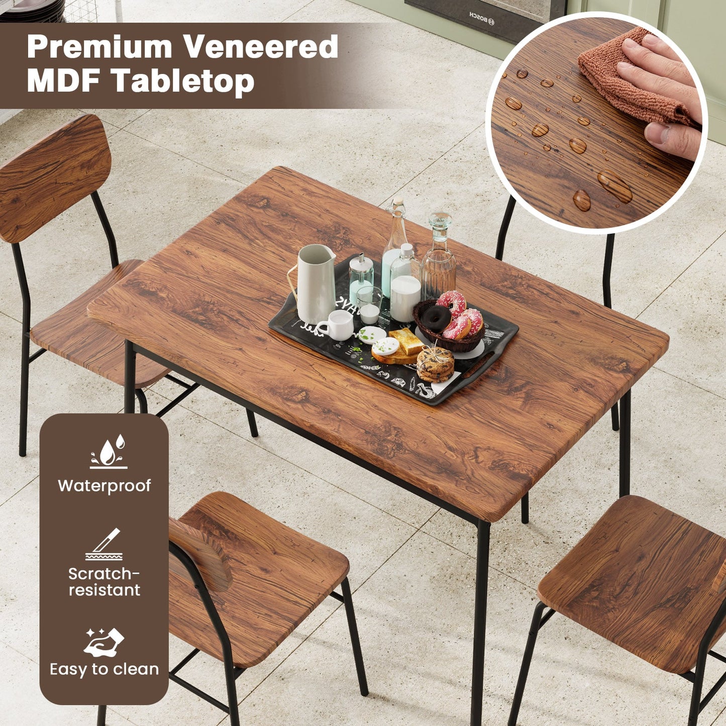 Dining Table Set for 2/4 with Metal Frame and Storage Rack-Coffee-Size 2