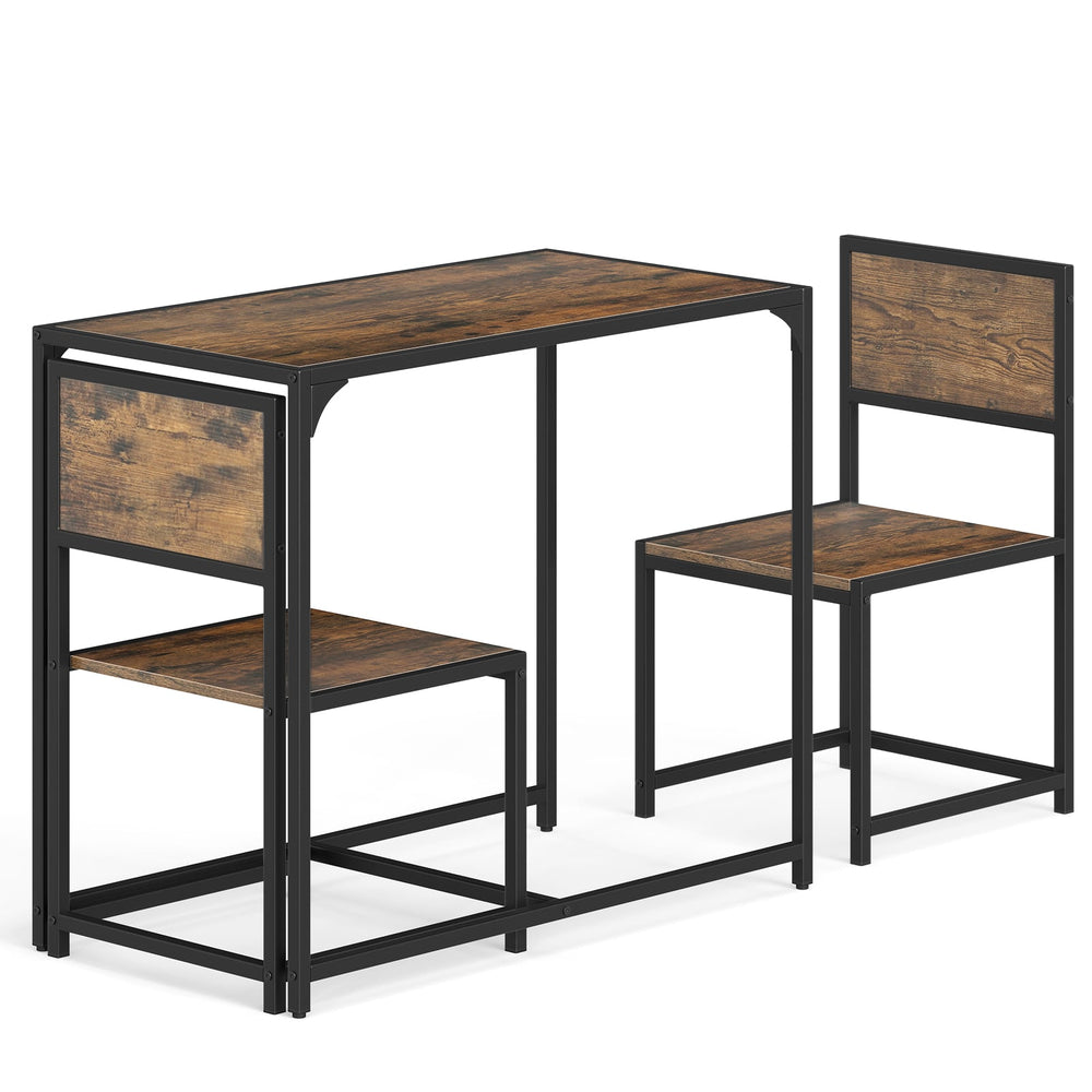 3 Piece Dining Table Set with Metal Frame and Low Back-Brown
