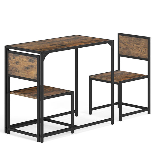 3 Piece Dining Table Set with Metal Frame and Low Back-Brown