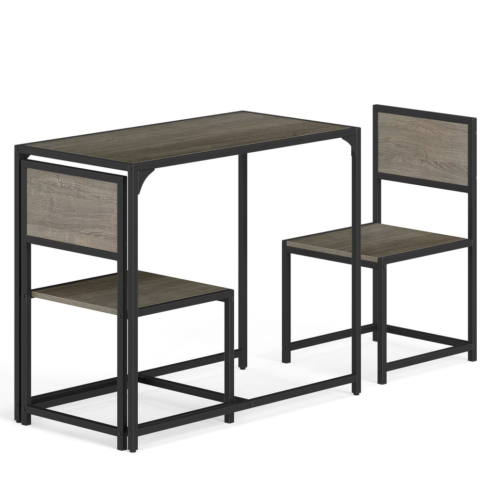 3 Piece Dining Table Set with Metal Frame and Low Back-Grey
