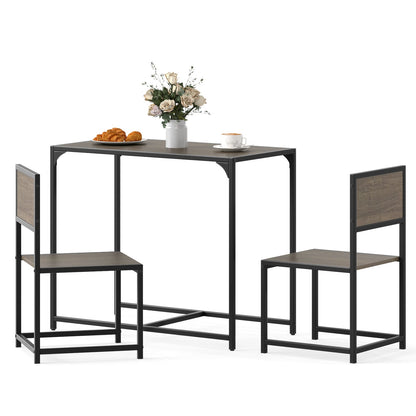 3 Piece Dining Table Set with Metal Frame and Low Back-Grey