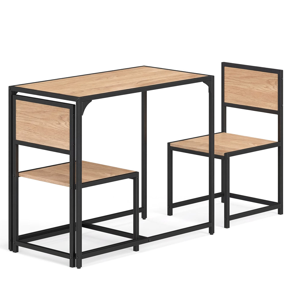 3 Piece Dining Table Set with Metal Frame and Low Back-Natural