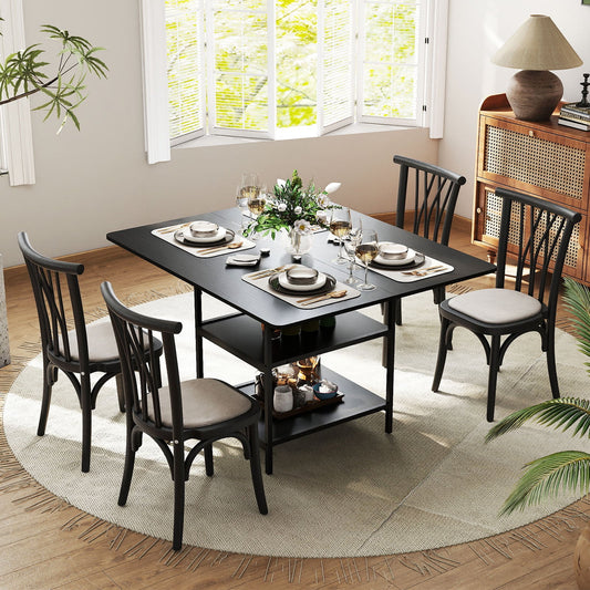 Dining Table for 4-6 Rectangular Dining Table with 2 Open Storage Shelves-Black