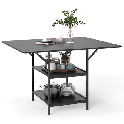 Dining Table for 4-6 Rectangular Dining Table with 2 Open Storage Shelves-Black