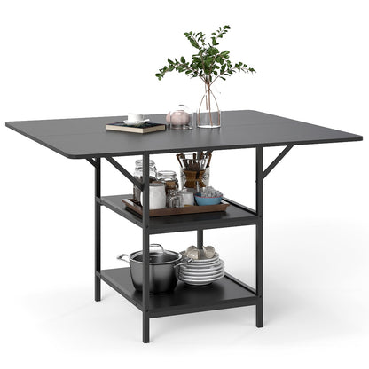 Dining Table for 4-6 Rectangular Dining Table with 2 Open Storage Shelves-Black