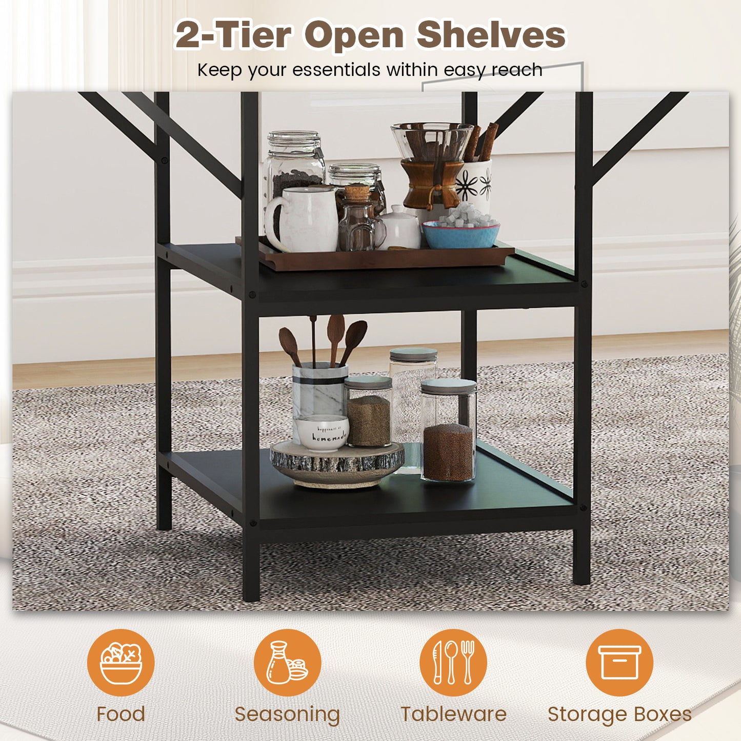Dining Table for 4-6 Rectangular Dining Table with 2 Open Storage Shelves-Black