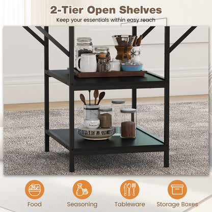 Dining Table for 4-6 Rectangular Dining Table with 2 Open Storage Shelves-Black