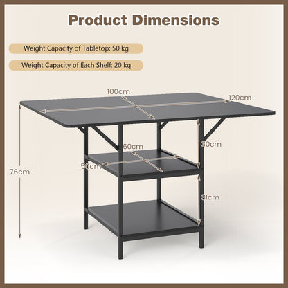 Dining Table for 4-6 Rectangular Dining Table with 2 Open Storage Shelves-Black