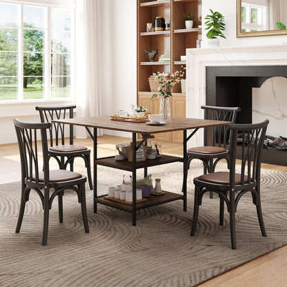Dining Table for 4-6 Rectangular Dining Table with 2 Open Storage Shelves-Brown