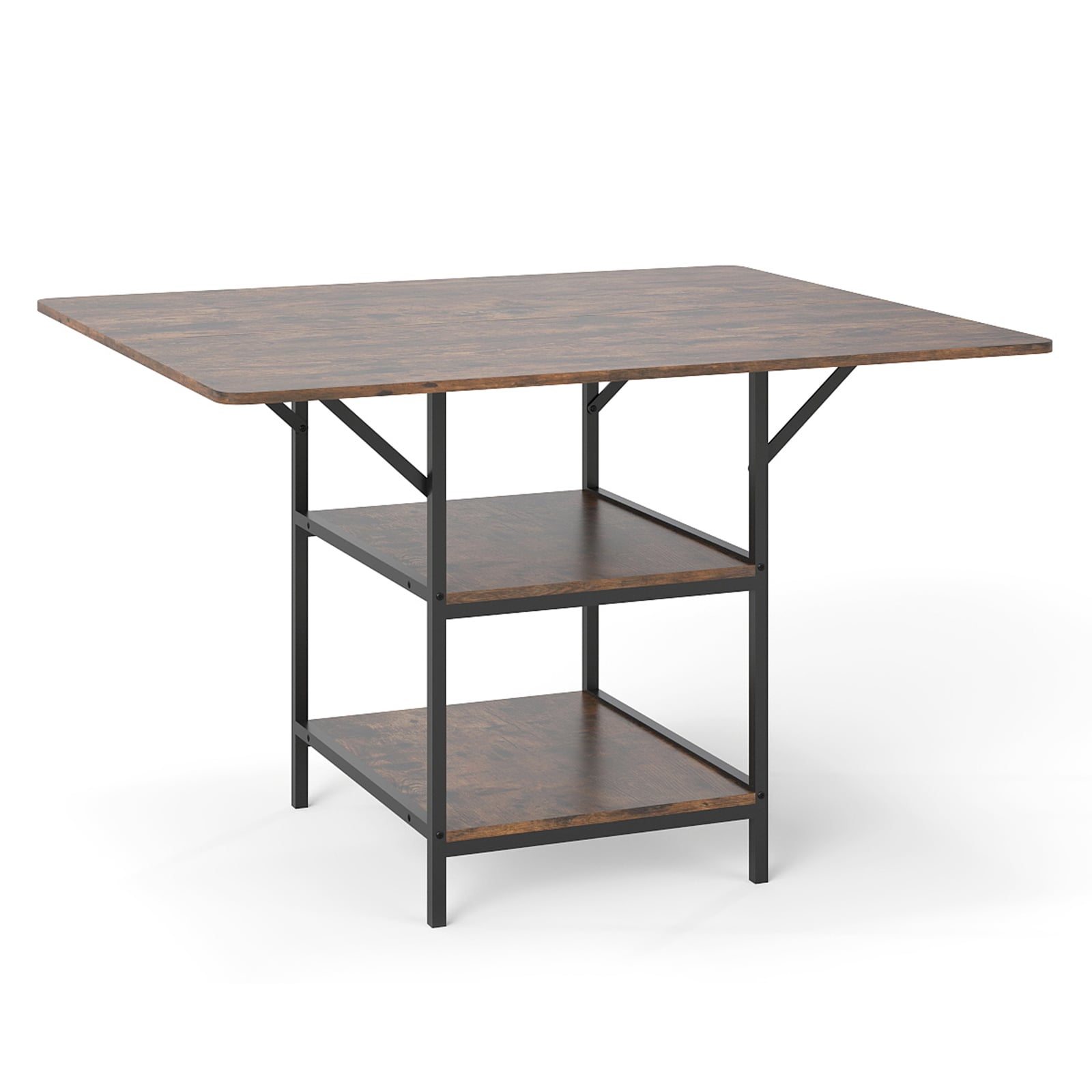 Dining Table for 4-6 Rectangular Dining Table with 2 Open Storage Shelves-Brown