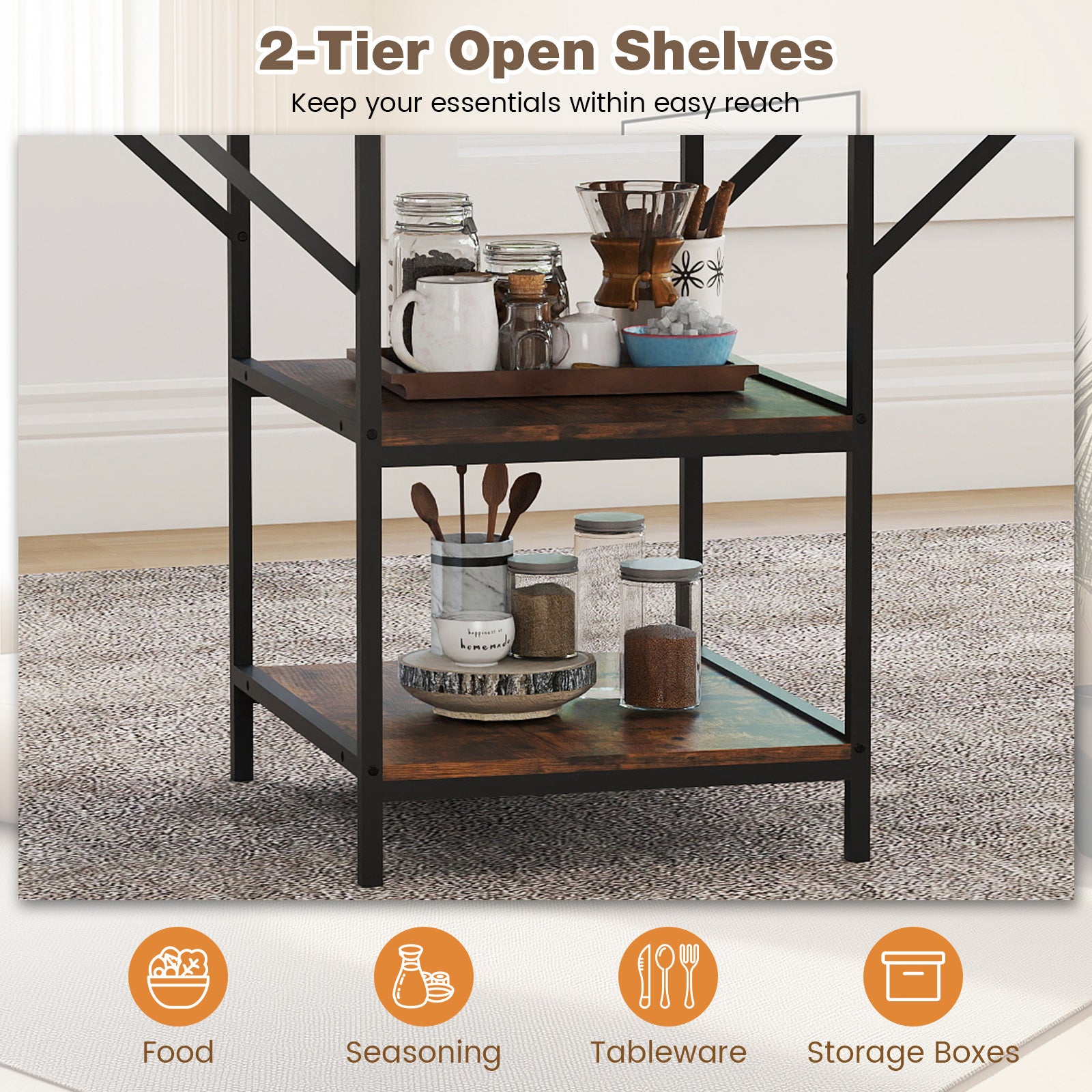 Dining Table for 4-6 Rectangular Dining Table with 2 Open Storage Shelves-Brown