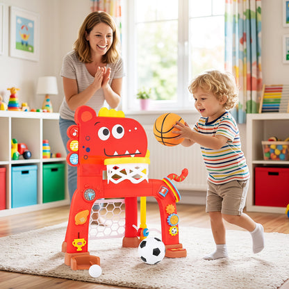 Dinosaur Toddler Basketball Hoop and Soccer Ball Activity Center-Red