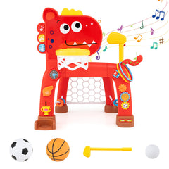 Dinosaur Toddler Basketball Hoop and Soccer Ball Activity Center-Red