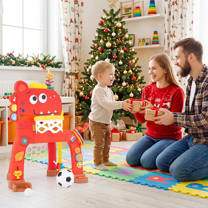 Dinosaur Toddler Basketball Hoop and Soccer Ball Activity Center-Red