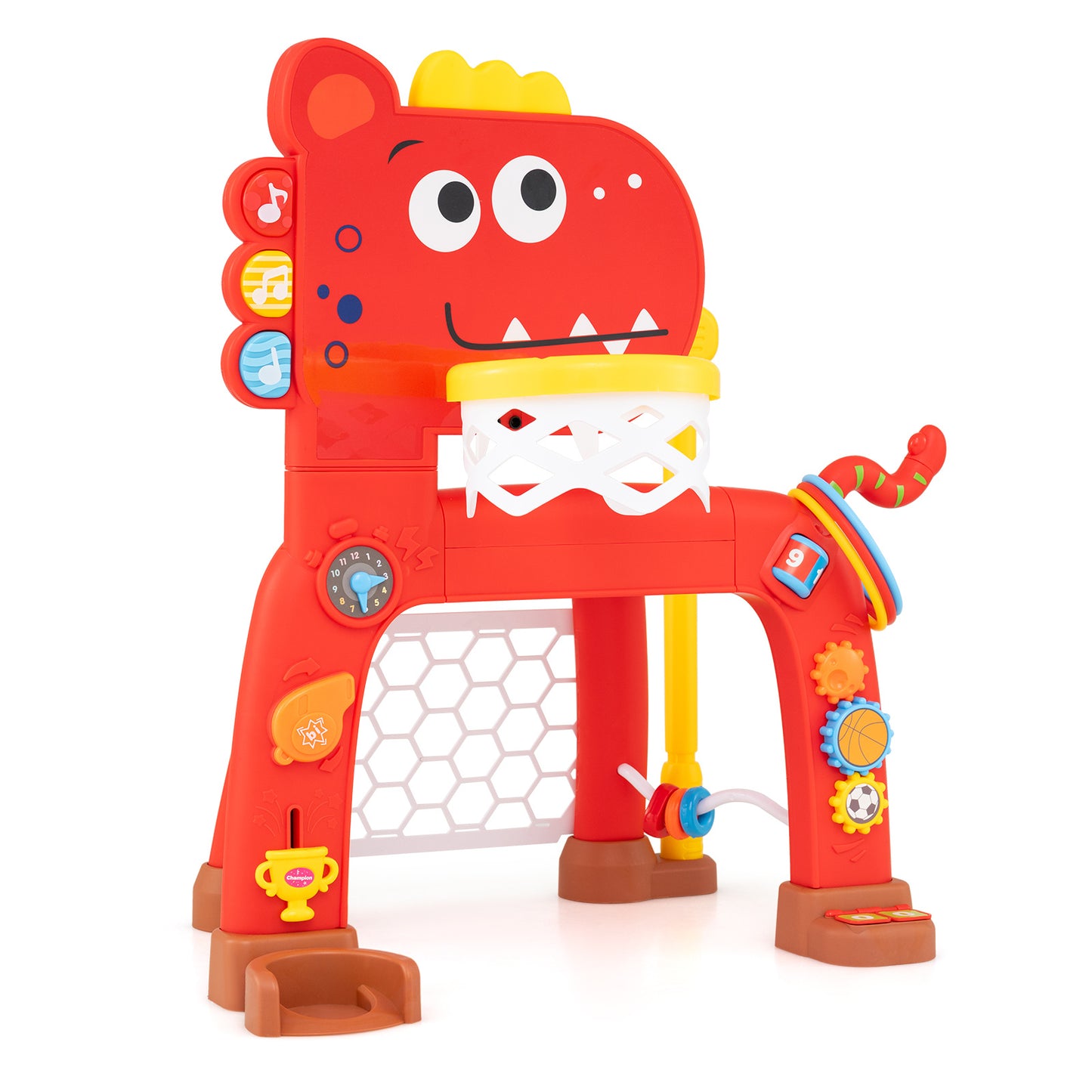 Dinosaur Toddler Basketball Hoop and Soccer Ball Activity Center-Red