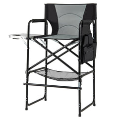 Directors Chair Folding Makeup Artist Chair with Foldable Side Table-Grey