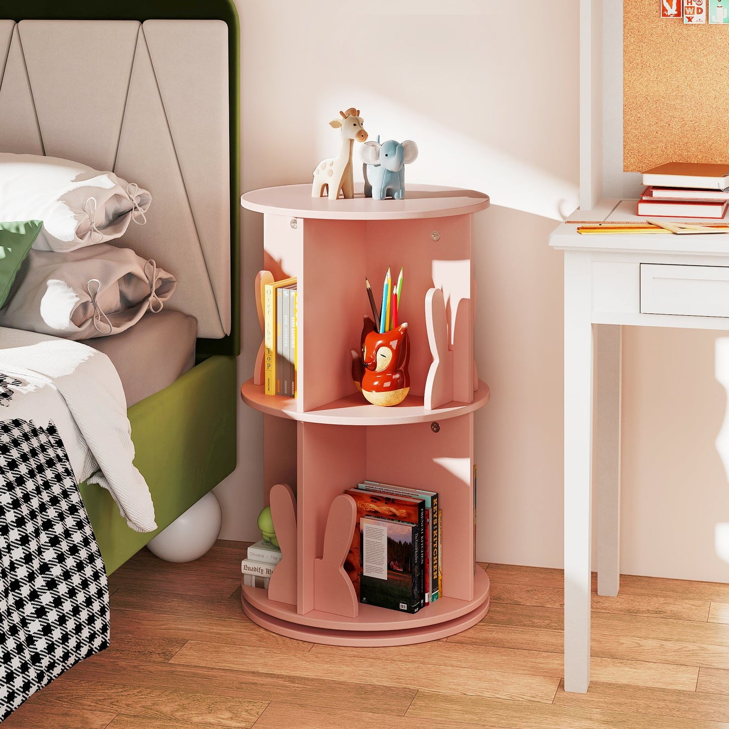 2 Tier Freestanding 360° Revolving Display Storage Rack with Bunny Baffles-Pink