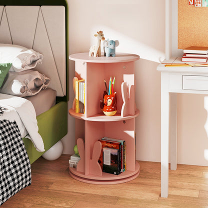 2 Tier Freestanding 360° Revolving Display Storage Rack with Bunny Baffles-Pink