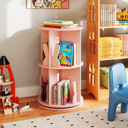 2 Tier Freestanding 360° Revolving Display Storage Rack with Bunny Baffles-Pink