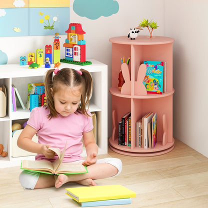 2 Tier Freestanding 360° Revolving Display Storage Rack with Bunny Baffles-Pink