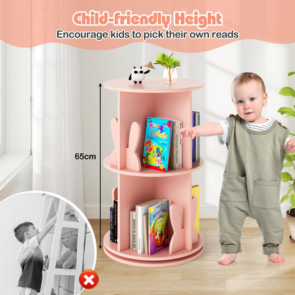2 Tier Freestanding 360° Revolving Display Storage Rack with Bunny Baffles-Pink