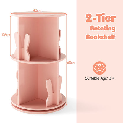 2 Tier Freestanding 360° Revolving Display Storage Rack with Bunny Baffles-Pink