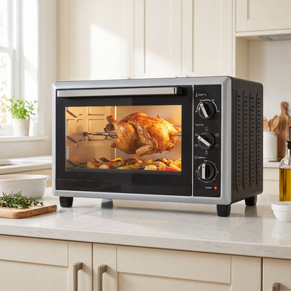 HOMCOM 46L Mini Oven with Convection with Rotisserie, 90-230°C Adjustable Temperature, 60 Minute Timer, 1800 W, Black