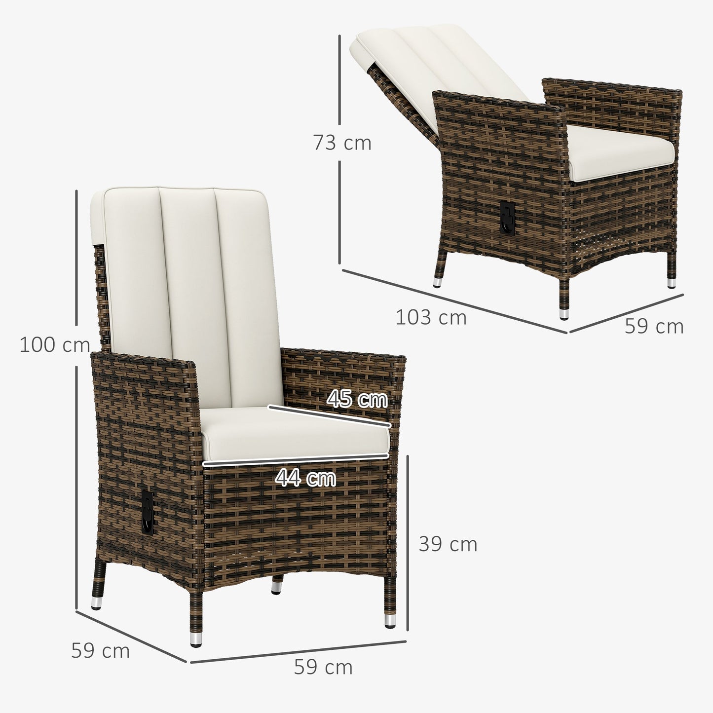 Outsunny 105√Ç¬∞-150 Reclining Rattan Chair - Cream