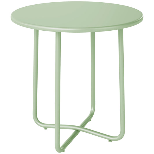 Outsunny 48 cm Round Garden Side Table, Small Metal Outdoor Garden Table with Rolled Edge, Green