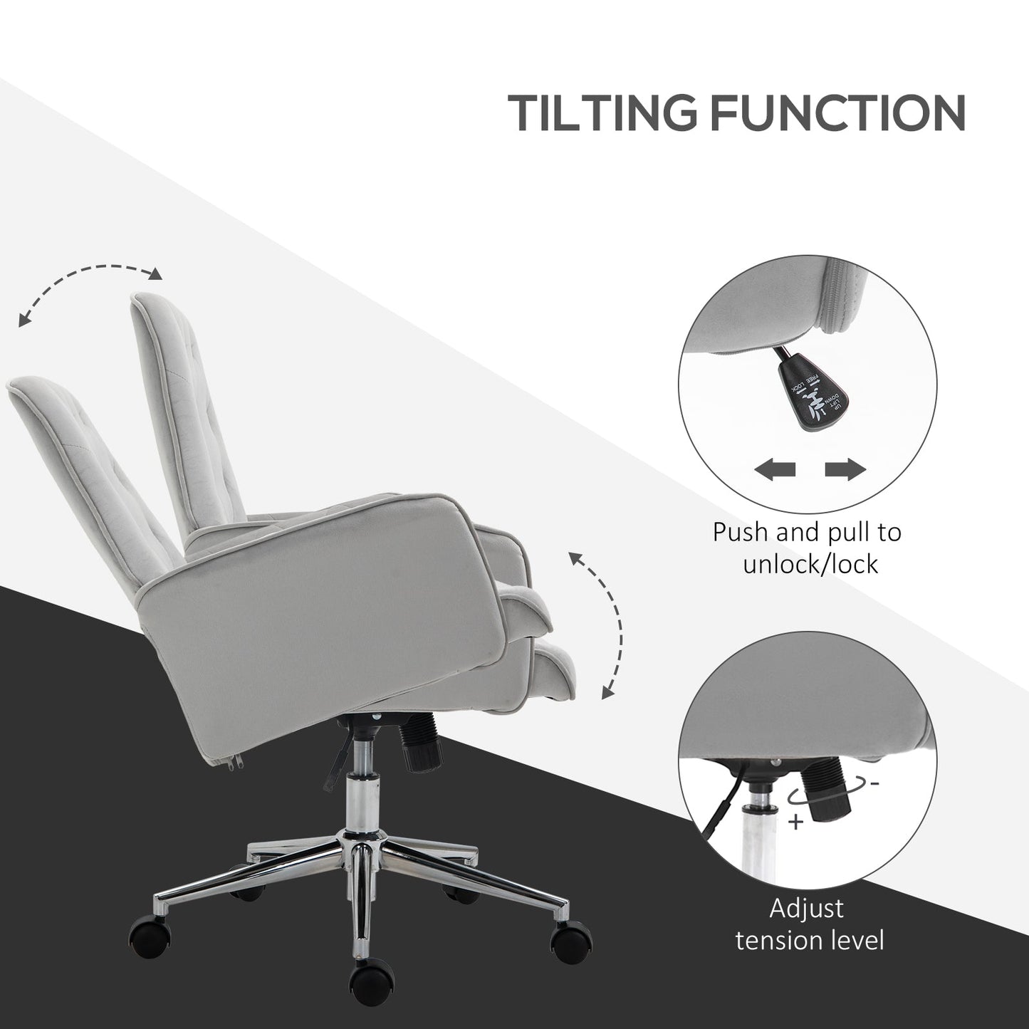 Vinsetto Linen Computer Chair with Armrest, Modern Swivel Chair with Adjustable Height, Light Grey