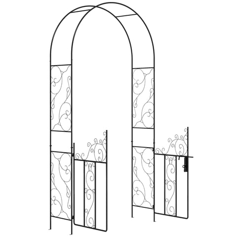 Outsunny Outdoor Garden Arch with Double Gates, Metal Garden Arbor for Climbing Plants, Roses, Vines, Wedding Arch for Outdoor, 125L x 38W x 227H cm, Black