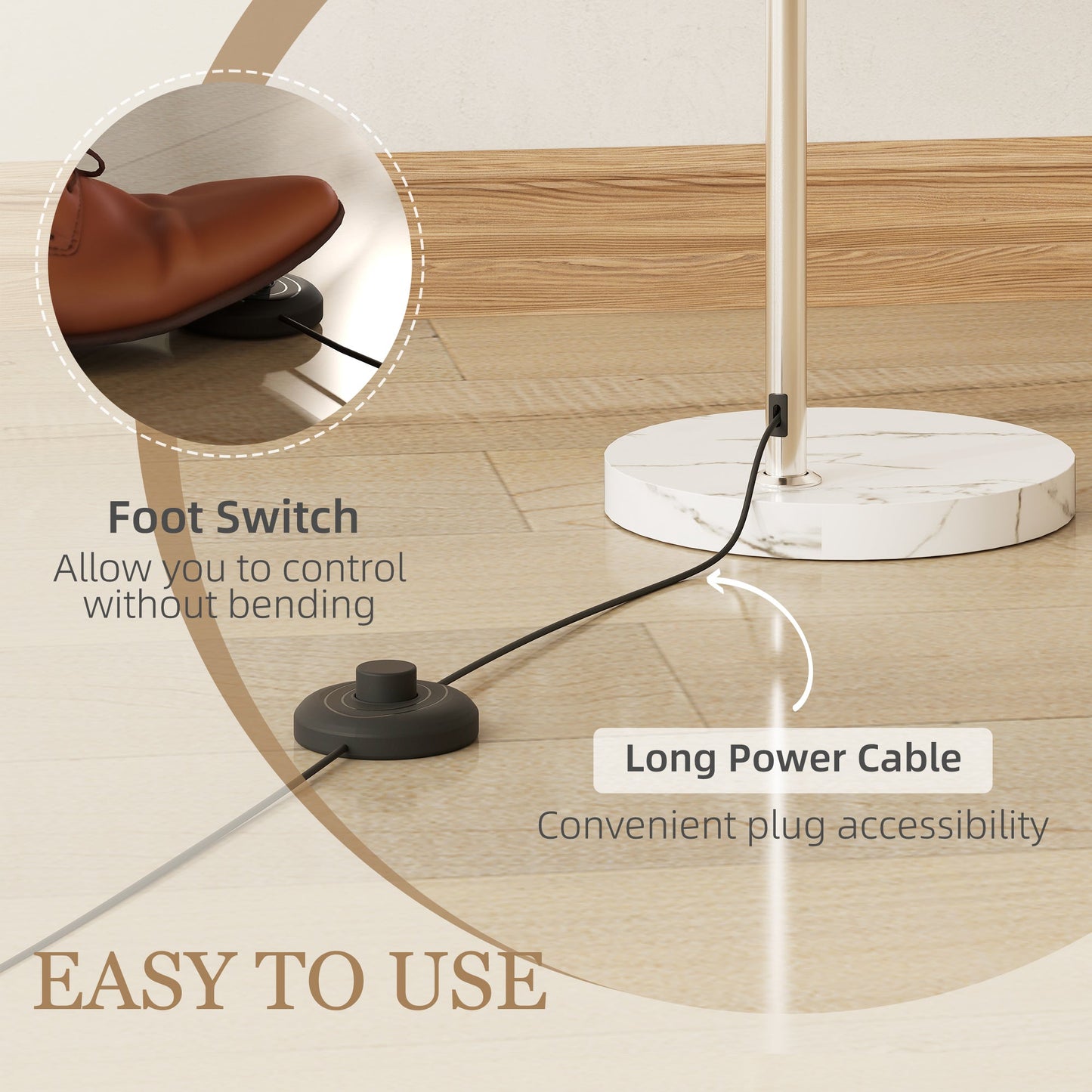 HOMCOM Floor Lamp for Living Room, Modern Standing Lamp with Shade & Foot Switch for Bedroom, Office, White
