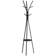 HOMCOM Freestanding Metal Coat Rack Stand 9 Hooks Clothes Tree with 1 Shelf Hat Display Hall Tree Hanger Bag Umbrella Hanging Organiser Black