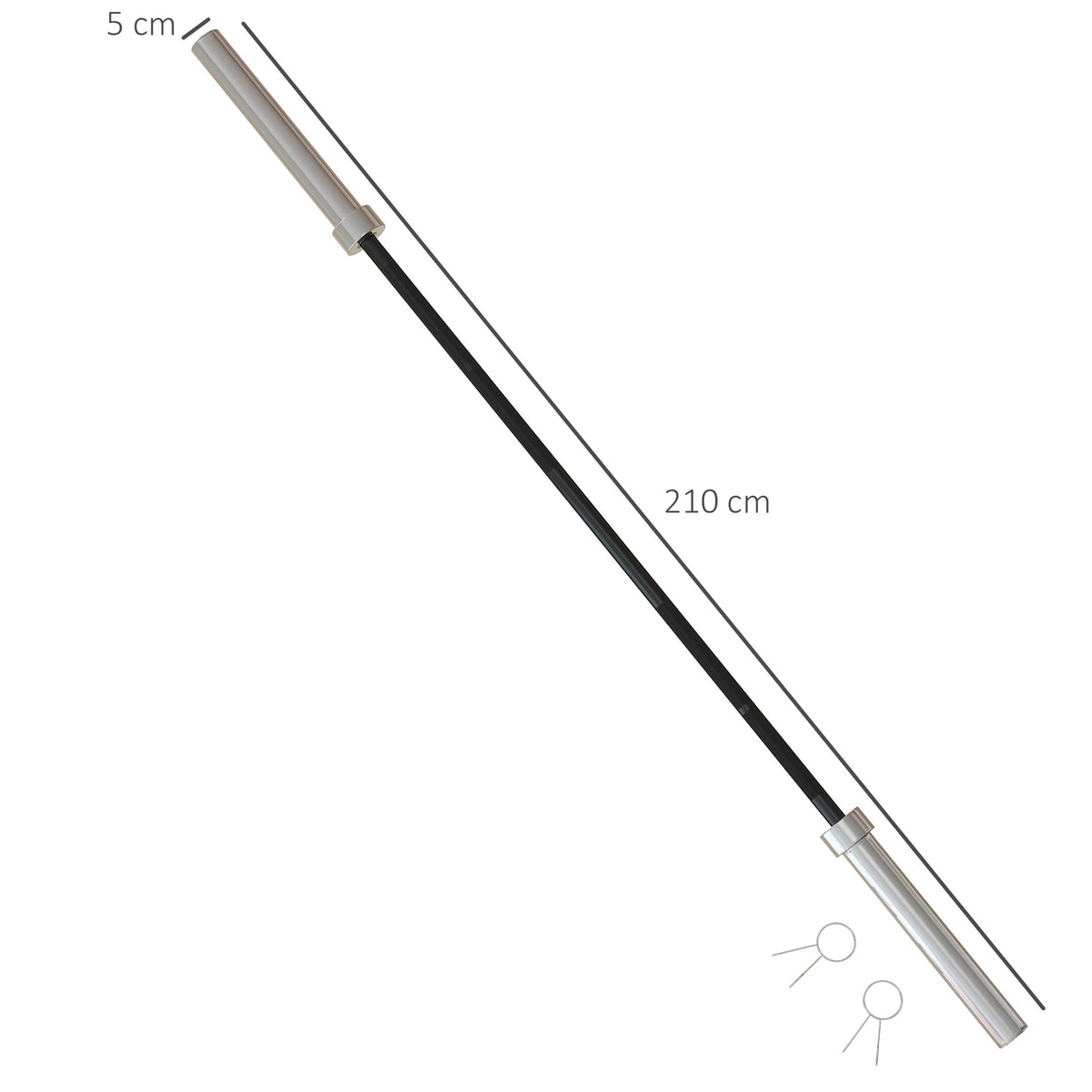 SPORTNOW 210cm Olympic Barbell Bar for 5cm Weight Plates, with Spring Clips, 19kg