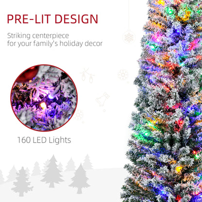 HOMCOM 6' Artificial Prelit Christmas Trees Holiday DÃ©cor with Colourful LED Lights, Flocked Tips, Berry, Pine Cone
