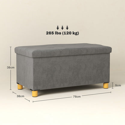 HOMCOM Velvet Upholstered Foldable Ottoman Footrest, Storage Ottoman Bench with Wood Legs for Living Room, Grey