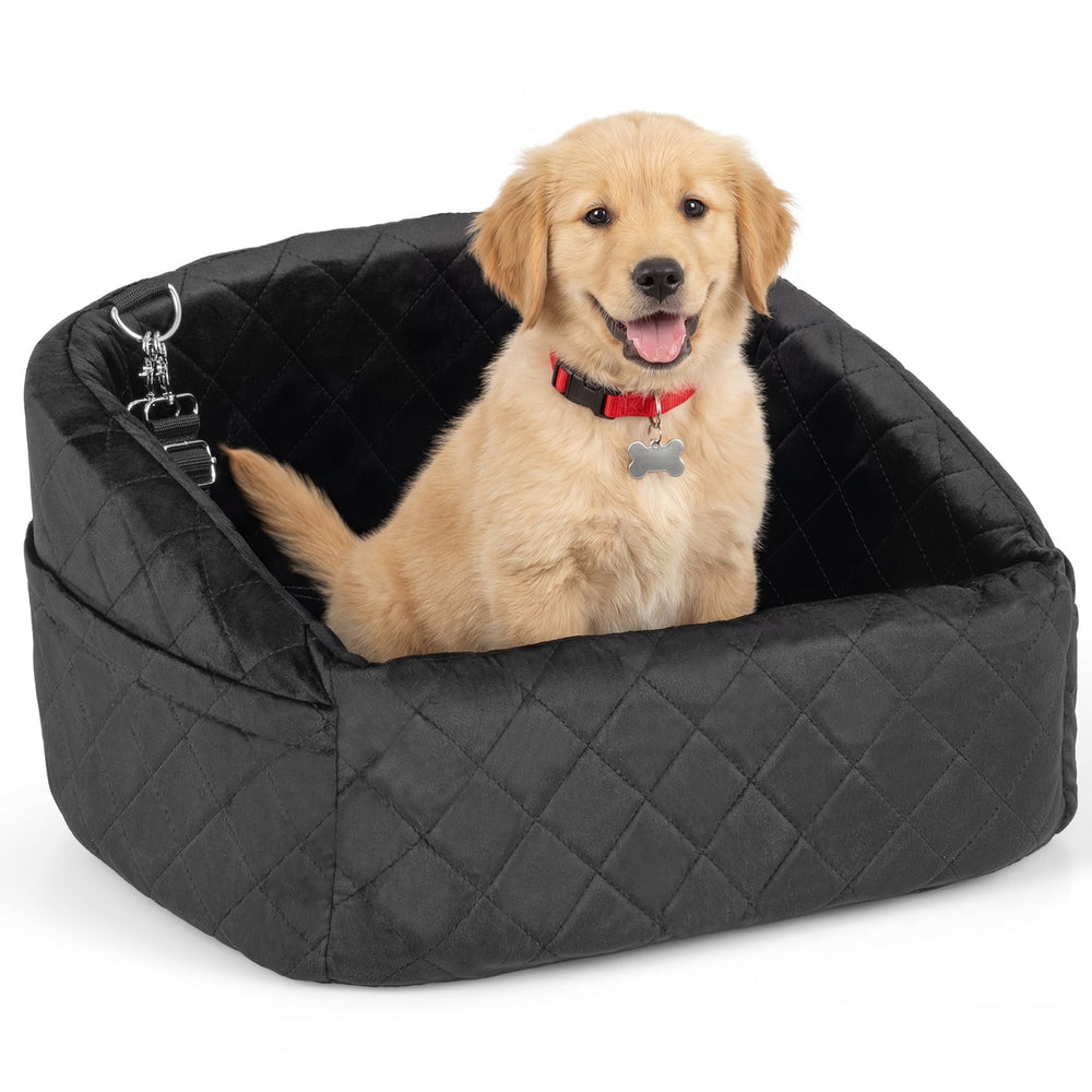 Dog Car Seat for Small Medium Pets with Safety Straps and Side Storage Pockets-Black