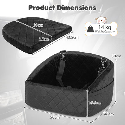 Dog Car Seat for Small Medium Pets with Safety Straps and Side Storage Pockets-Black