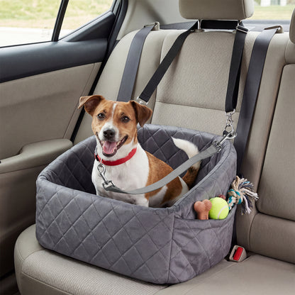 Dog Car Seat for Small Medium Pets with Safety Straps and Side Storage Pockets-Grey