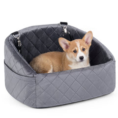 Dog Car Seat for Small Medium Pets with Safety Straps and Side Storage Pockets-Grey