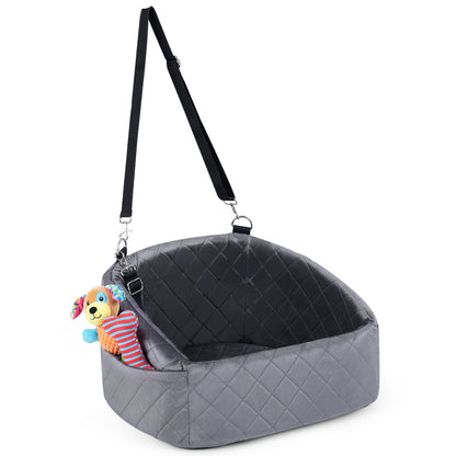 Dog Car Seat for Small Medium Pets with Safety Straps and Side Storage Pockets-Grey