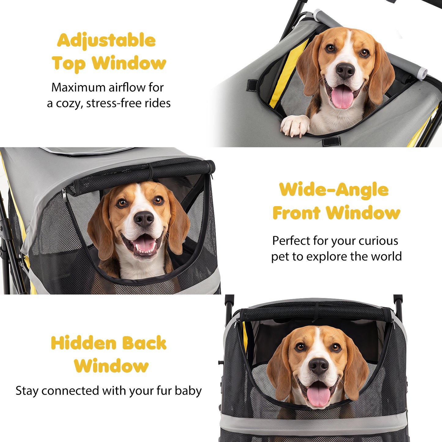 Dog Stroller for Large Dogs with One-Step Brake & Mesh Windows and Storage Bag-Yellow