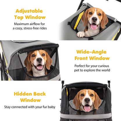 Dog Stroller for Large Dogs with One-Step Brake & Mesh Windows and Storage Bag-Yellow