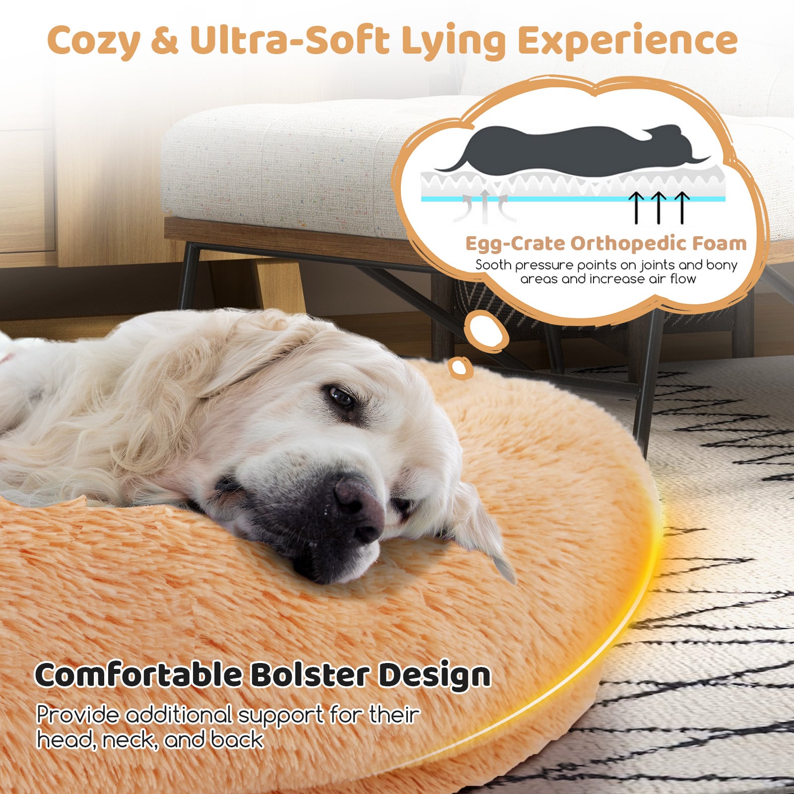 Human Dog Bed with Soft Blanket and Present Plump Pillow-Brown